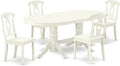 East West Furniture VAKE5-LWH-W 5 Piece Kitchen Table Set for 4 Includes an Oval Dining Room Table with Butterfly Leaf and 4 Solid Wood Seat Chairs, 40x76 Inch, Linen White