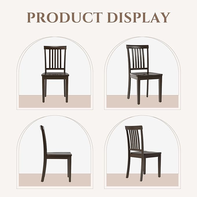COLAMY Wooden Dining Chairs Set of 6, Solid Rubberwood Kitchen & Dining Room Chairs,Windsor Style Seating, Rustic Dining Table Chairs, Non-Slip Foot Pads, Farmhouse & Traditional Seating,Dark Brown