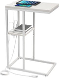 Yoobure C Shaped End Table with Charging Station, Small Side Tables for Living Room Bedroom, Sofa Table with USB Ports and Outlets for Small Spaces, Rustic Bed Side Table