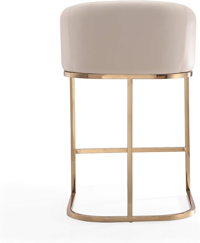 Manhattan Comfort Louvre 26 Inch Mid Century Modern Counter Height Bar Stools - Elegant Faux Leather Padded Seat, Stainless Steel Base with Footrest, Fully Assembled Barstools, Set of 2, Cream