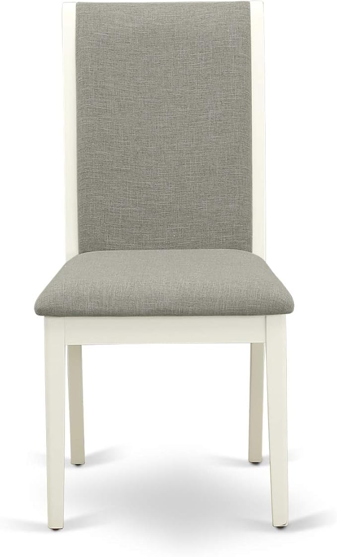 East West Furniture MZLA3-LWH-06 3 Piece Kitchen Table & Chairs Set Contains a Rectangle Dining Table with Dropleaf and 2 Shitake Linen Fabric Upholstered Chairs, 36x54 Inch, Linen White