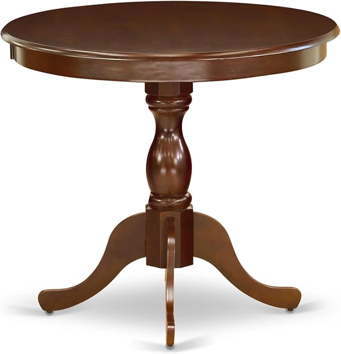 East West Furniture AMDR3-MAH-01 3 Piece Dinette Set for Small Spaces Contains a Round Kitchen Table with Pedestal and 2 Cream Linen Fabric Parson Dining Chairs, 36x36 Inch, Mahogany