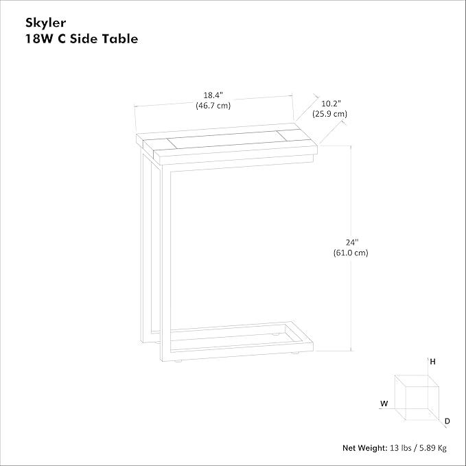 SIMPLIHOME Skyler 18-inch Wide Solid Mango/Metal Industrial C-Shaped End Table in Walnut Brown/Black for Living Room, Office, or Bedroom, Assembled