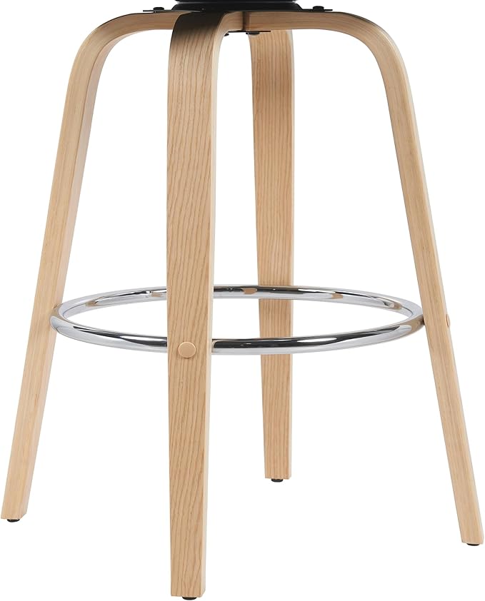 Sonia Modern Swivel Bar Height Stool with Black Upholstered Seat and Patterned Oak Wood Finish Set of 4