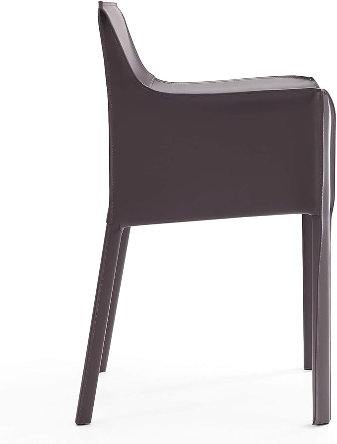 Manhattan Comfort Vogue Modern Faux Leather Dining Chairs, Metal Frame, Comfortable Padded Seat, Fully Assembled Armchair Accent Furniture, Set of 1, Grey