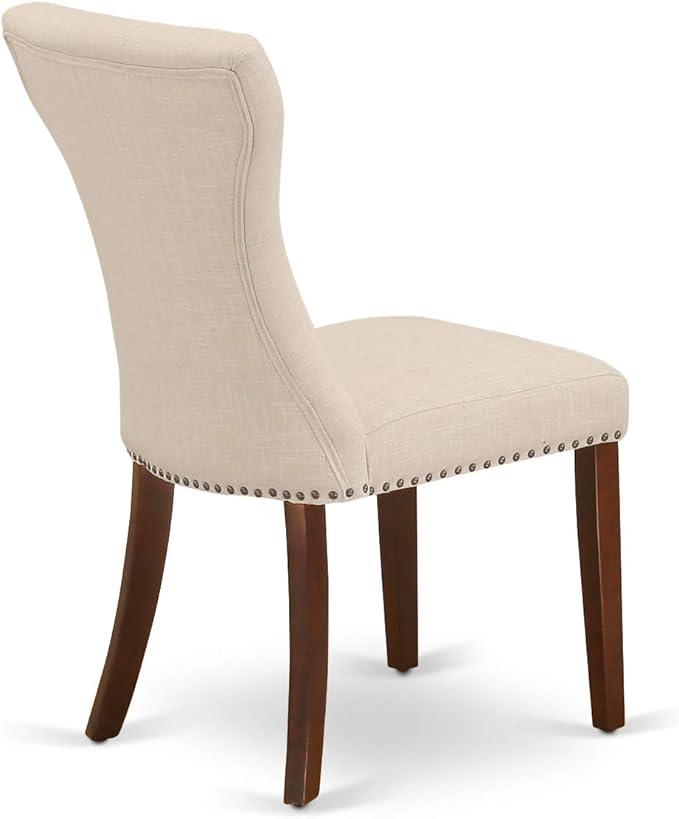 East West Furniture MLGA3-MAH-32 3 Piece Dining Room Table Set Contains a Rectangle Kitchen Table with Butterfly Leaf and 2 Light Beige Linen Fabric Parson Chairs, 36x54 Inch, Mahogany