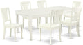 East West Furniture DOAV7-LWH-W 7 Piece Kitchen Table Set Consist of a Rectangle Dining Table with Butterfly Leaf and 6 Dining Room Chairs, 42x78 Inch, Linen White