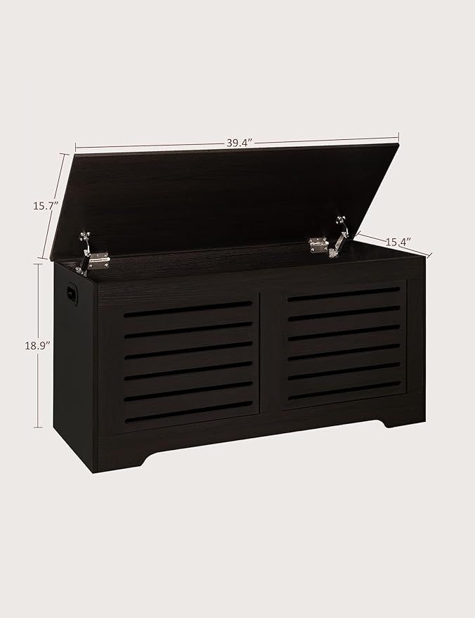 DINZI LVJ Storage Chest, 39.4”Wooden Toy Box with 2 Safety Hinges, Retro Entryway Shoe Storage Bench with Flip-Top, Sturdy Large Storage Trunk for Living Room, Bedroom, Easy Assembly, Espresso