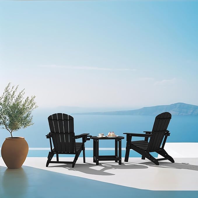 Hdpe Outdoor Adirondack Side Table, Wooden Textured, Set for Patio, Garden, Porch, Pool Composite Patio, Backyard, Bathroom and Indoor, Maintenance & Weather Resistant(Black)