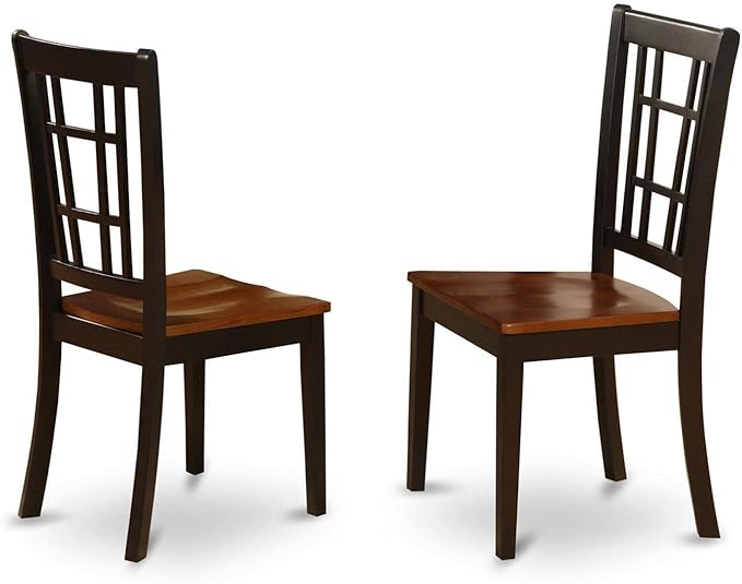 East West Furniture SUNI5-BCH-W 5 Piece Dining Room Furniture Set Includes a Round Dining Table with Dropleaf & Shelves and 4 Wood Seat Chairs, 42x42 Inch, Black & Cherry