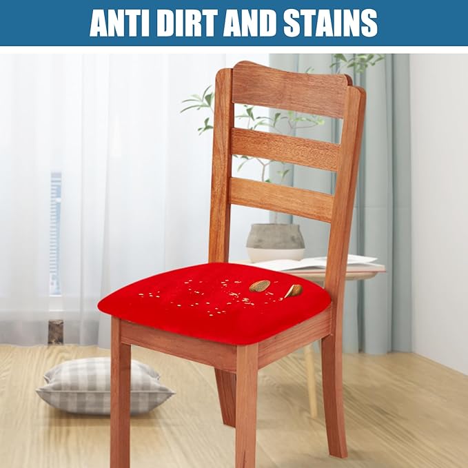 Smiry Velvet Seat Covers for Dining Room Chair Set of 6, Stretch Fit Removable Washable Chair Seat Cushion Protector Slipcovers with Ties, Red