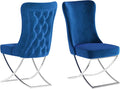 Ottomanson Royal Dining Chairs Set of 2 – Upholstered Tufted Microfiber, Assembled, Silver Metal Legs, Beech Wood Frame, 350 lb Capacity, Blue