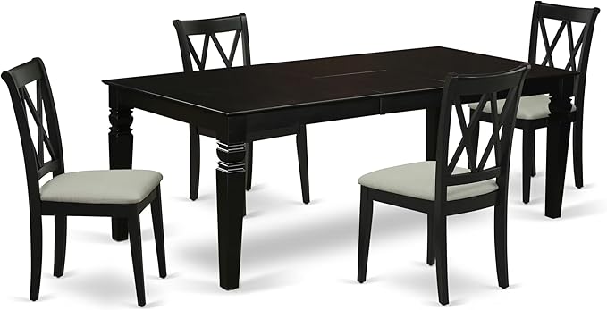 East West Furniture LGCL5-BLK-C 5 Piece Dining Table Set for 4 Includes a Rectangle Kitchen Table with Butterfly Leaf and 4 Linen Fabric Dining Room Chairs, 42x84 Inch, Black