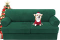 H.VERSAILTEX Sofa Cover 3 Piece T Cushion Loveseat Slipcovers Thick Velvet Couch Cover Stretch T Cushion Sofa Covers for 2 Cushion Couch with 2 Individual T Cushion Covers, Vintage Green