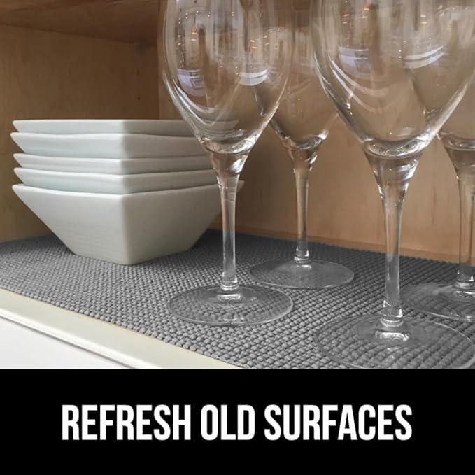 GORILLA GRIP powerGRIP Drawer Shelf and Cabinet Liner, Thick Strong Hold, Non-Adhesive Liners Protect Kitchen Cabinets and Cupboard, Bathroom Drawers, Easy Install, Breathable Mat, 20" x20', Gray