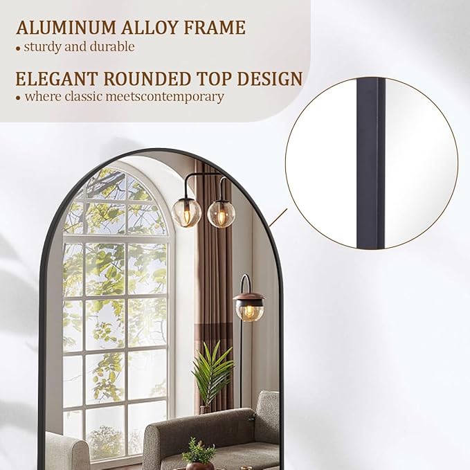 Koonmi Mirror Full Length 26x71 Inch, Arched Full Body Mirror, Free Standing Floor Mirror for Makeup and Dressing