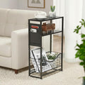 Narrow Side Table, Skinny Small End Tables with Magazine Holder, 3 Tier Small Sofa Side Table for Smalls Spaces, Sofa Couch Tables Bedside Table for Living Room Bedroom Office