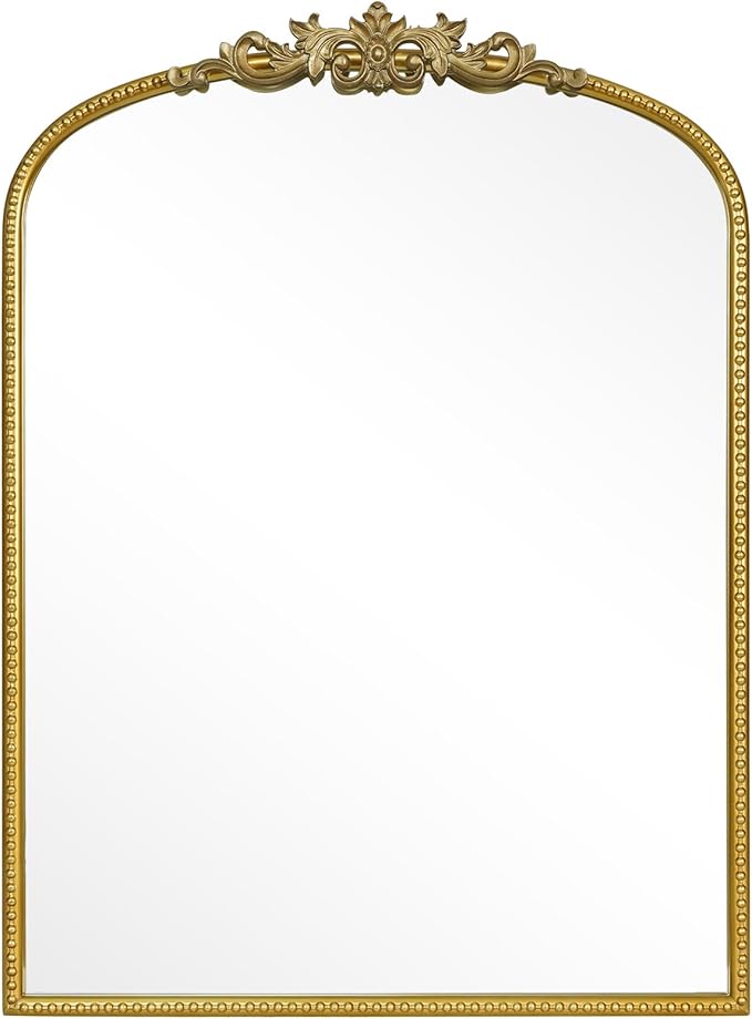 WallBeyond Gold Vintage Mirror - 22x30 Inch, Arched Antique Mirror with Ornate Frame for Bathroom, Living Room, Fireplace, Entryway