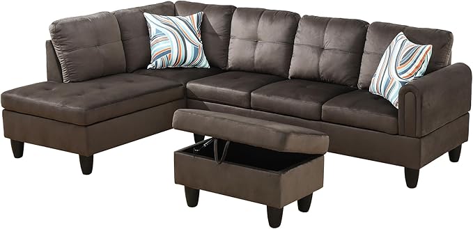 97" Oversized Sectional Couch, L Shaped Couch with Storage Ottoman, Modern Modular Sofa with Deep Seat, Sectional Couches for Living Room and Office, Dark Brown (Flannel)