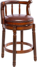 Cow top Leather Wooden Bar Stools, 360 Degree Swivel Bar Height Chair with Backs for Home Kitchen Counter, Morden Chair Barstools (Brown 1pc, Counter Height-Seat Height 26”)