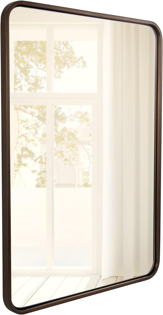 ANDY STAR Bronze Bathroom Mirror, 24X36 Bronze Wall Mirror, Bronze Vanity Mirror, Rounded Rectangle Mirror Bronze Metal Frame Farmhouse Mirror Hang Vertically or Horizontally