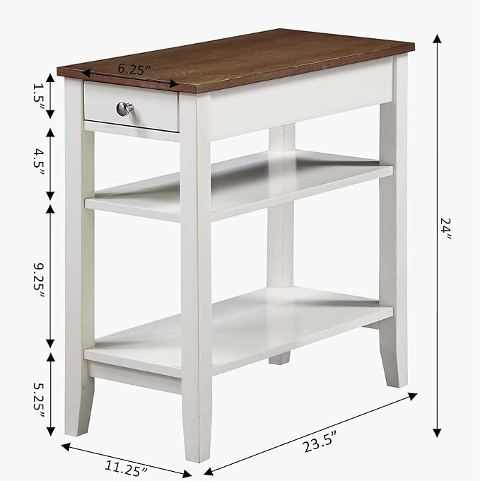 Convenience Concepts American Heritage Chairside End Table with Drawer 23.5" - Classic Living Room Table with Storage Shelf, Bedroom Nightstand, Driftwood/White