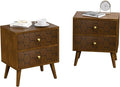 COSIEST Modern End Table w Honeycomb Pattern, Mid-Century Nightstand w Storage Drawer, Small Wood Accent End Table for Bedroom, Living Room(Brown,2 Pieces)