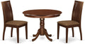 East West Furniture HLIP3-MAH-C 3 Piece Dining Room Furniture Set Contains a Round Dining Table with Pedestal and 2 Linen Fabric Upholstered Chairs, 42x42 Inch, Mahogany