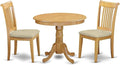 East West Furniture ANPO3-OAK-C 3 Piece Kitchen Table & Chairs Set Contains a Round Dining Room Table with Pedestal and 2 Linen Fabric Upholstered Chairs, 36x36 Inch, Oak