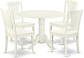 East West Furniture DLAV5-LWH-W 5 Piece Dining Set Includes a Round Dining Room Table with Dropleaf and 4 Wood Seat Chairs, 42x42 Inch, Linen White