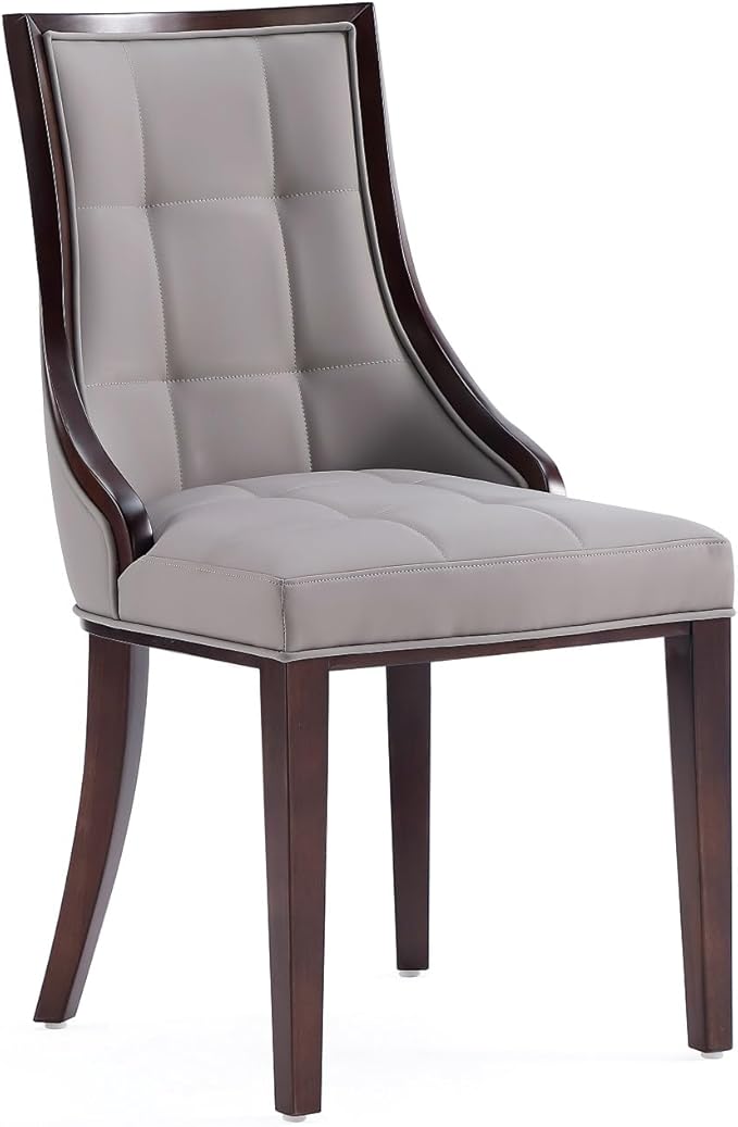 Manhattan Comfort Fifth Avenue Faux Leather Dining Chairs, Parsons Accent Furniture with Padded Wingback Seat, Fine Rectangular Stitching and Solid Beech Wood Frame, Set of 4, Grey