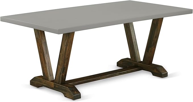 East West Furniture V797MZN32-6 6 Piece Dining Set Contains a Rectangle Dining Room Table with V-Legs and 4 Light Beige Linen Fabric Upholstered Chairs with a Bench, 40x72 Inch, Multi-Color
