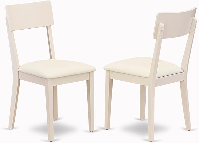 East West Furniture DMAD3-LWH-LC 3 Piece Dinette Set for Small Spaces Contains a Round Dining Table with Dropleaf and 2 Faux Leather Dining Room Chairs, 42x42 Inch, Linen White