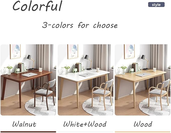 IOTXY Simple Wooden Writing Desk - Modern Minimalist Style PC Laptop Computer Workbench with Solid Wood Legs, 55" W Home Office Work Table for TV Stand Music Video Live Broadcast Workstation, White