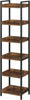 Rolanstar Bookshelf, 6-Tier Storage Rack, Narrow Corner Bookshelf, Display Wooden Shelves for Living Room, Bathroom, Balcony, Kitchen,Rustic Brown