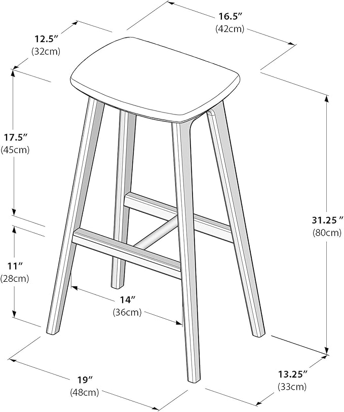 Plank+Beam Beryl Bar Height Stool - Mid-Century Modern Rubberwood Bar Stool with Faux Leather Seat, Metal Footrest, Easy Assembly, 4-Pack, Blonde/Sesame