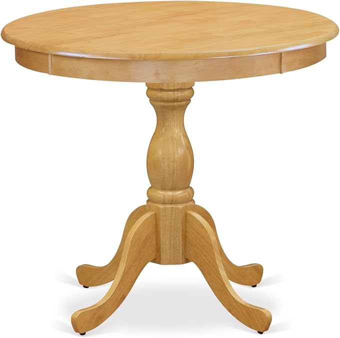 East West Furniture AMDR3-OAK-16 3 Piece Dining Room Table Set Contains a Round Kitchen Table with Pedestal and 2 Dark Khaki Linen Fabric Parsons Dining Chairs, 36x36 Inch, Oak