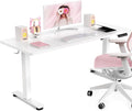 Veken 47.2 Inch Large Electric Standing Desk, 4 Memory Heights Adjustable,Sit to Stand Up, Work Home Office Computer Table for Study, Walking Pad, Writing, and Games, Wooden Desktop Desks, White
