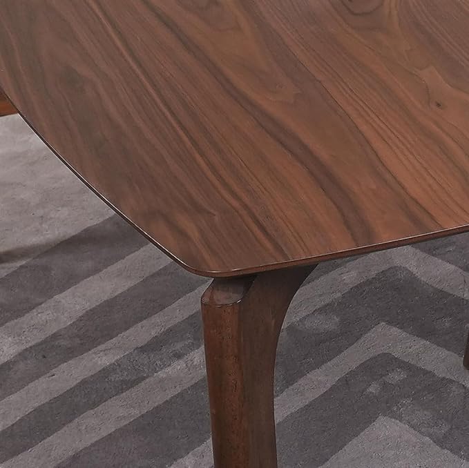 CONSDAN Dining Table for 4-6, Table Only, Walnut Veneer Top, Solid Wood Frame, Round Rectangular Shape, Softly Curved Edges, Elegant Look