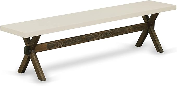 East West Furniture X727MZN32-6 6 Piece Kitchen Table Set Contains a Rectangle Dining Table with X-Legs and 4 Light Beige Linen Fabric Parson Chairs with a Bench, 40x72 Inch, Multi-Color