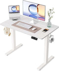 YIHAYO Electric Standing Desk, 40 x 24 Inches Stand Up Desk with Splice Board, Adjustable Height Desk, Computer Desk for Home Office, White Frame/White Top