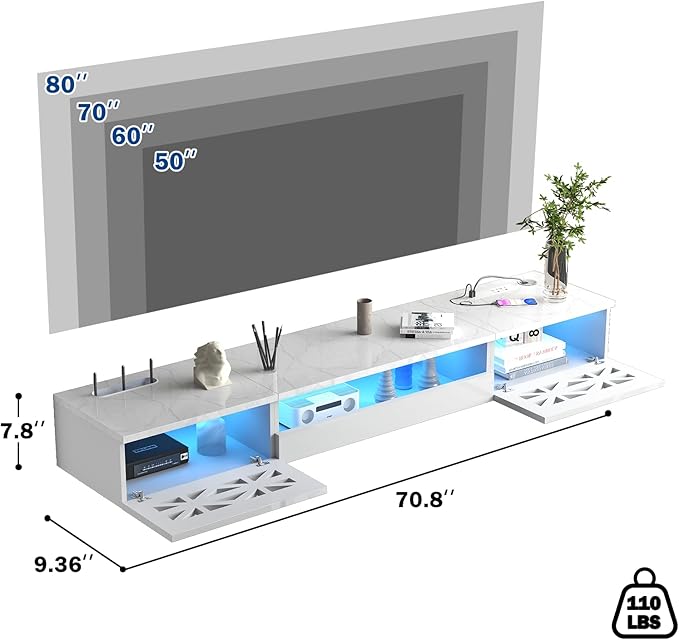 Floating TV Stand, 71" Floating Entertainment Center Wall Mounted,Floating Wall Mounted TV Shelf Modern High Gloss tv Cabinet Media Console with Storage