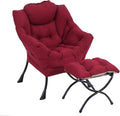 LITA Lazy Chair with Ottoman, Modern Accent Leisure Upholstered Sofa, Contemporary Lounge Reading Chair with Armrests and a Side Pocket for Living Room, Bedroom & Small Space, Burgundy
