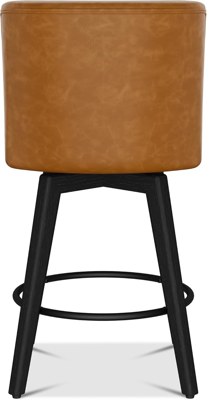 Counter Height Bar Stools Set of 8, Modern Swivel Barstools with Back and Wood Legs, Faux Leather Upholstered Bar Chairs, 26" H Kitchen Counter Stools, Kitchen Island Home Bar, Whisky Brown