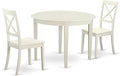 East West Furniture BOST3-WHI-W 3 Piece Kitchen Table Set for Small Spaces Contains a Round Dining Room Table and 2 Solid Wood Seat Chairs, 42x42 Inch, Linen White