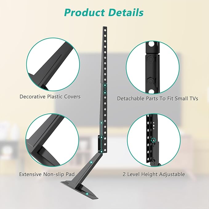 WALI Universal TV Stand 55 inch TV, TV Stand Mount for 22-65 Inch LCD Flat Screen TVs, Table Top TV Stands Holds up to 110lbs Mounting Holes up to 800 by 500mm (TVS001), Black