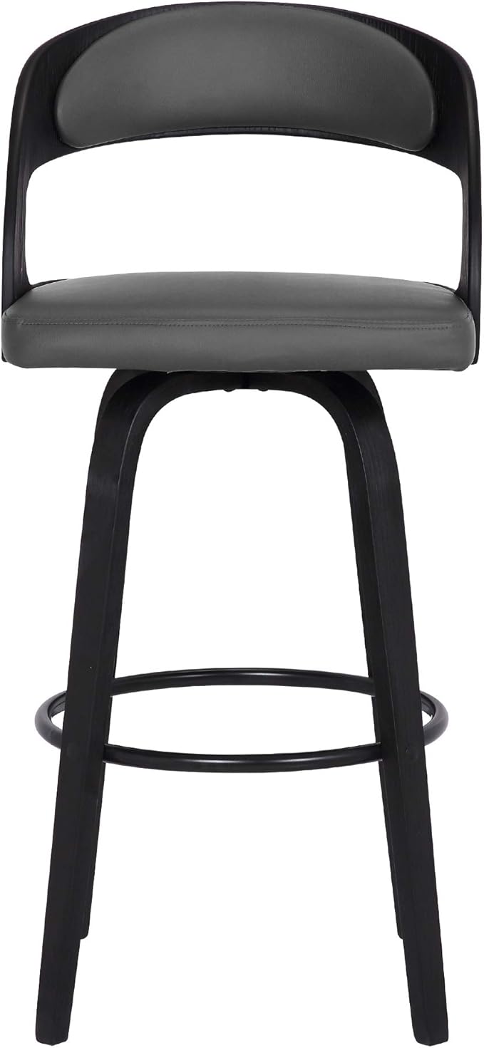 Armen Living Shelly 30" Bar Height Swivel Gray Faux Leather and Black Wood Bar Stool - Set of 2