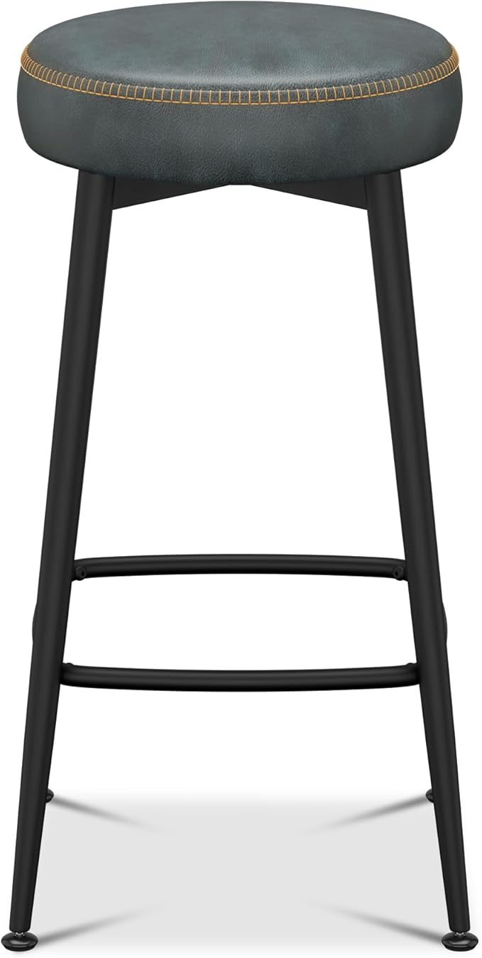 Counter Height Bar Stools, 26" H Backless Bar Stools Set of 8, Upholstered Faux Leather Kitchen Counter Stools, Mid Century Modern, Kitchen Island Home Bar, Pub, Black Blue