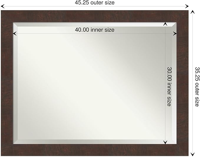 Amanti Art Brown Wall Mirror 35x45 Wildwood Brown Rectangle Bathroom Mirror for Wall Decor Living Room, X-Large Rustic Farmhouse Frame, Hangs Horizonally and Vertically, Bathroom Decor, Beveled Edge