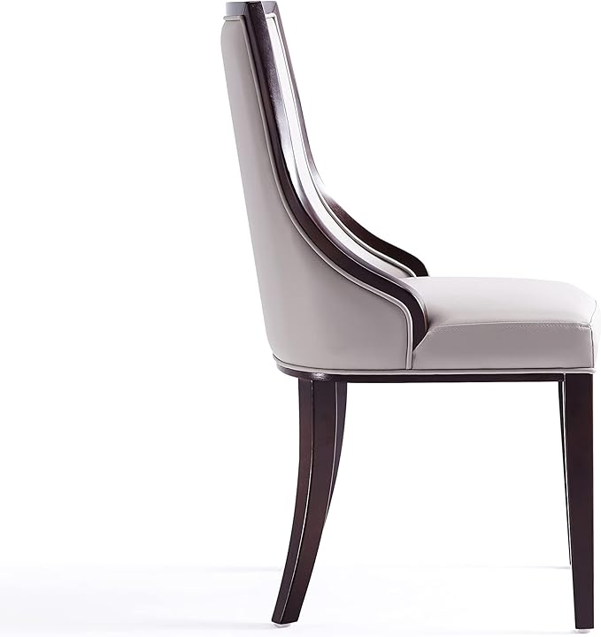 Manhattan Comfort Grand Avenue Faux Leather Dining Chairs, Parsons Accent Furniture with Padded Wingback Seat and Solid Beech Wood Frame, Set of 2, Light Grey